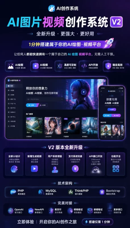 【全网首发】AI图片视频创作系统V2版本-无忧源码